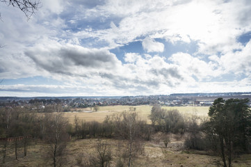 Spring landscape with birds eye view of the river valley,Russia