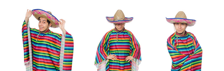 Funny mexican wearing poncho isolated on white