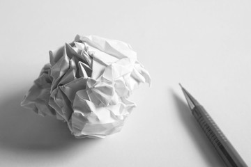 sketch drawing set. Crumpled paper, pencil, fountain pen, notebook. with monotone theme. © SeemaLotion