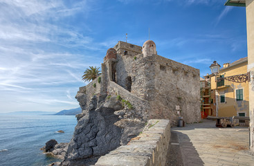 Fototapeta na wymiar View of the Dragonara Castle in Camogli, Genoa (Genova) province, Liguria, Italy