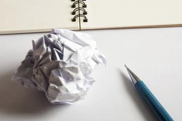 sketch drawing set. Crumpled paper, pencil, fountain pen, notebook. with high contrast theme. © SeemaLotion