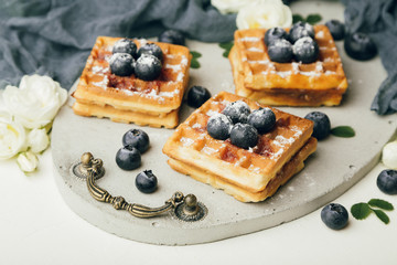 Belgian waffles with fresh berries and mint
