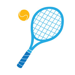 Blue tennis racket and ball vector icon