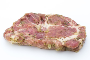 Pork chop, marinated. Isolated on the white background.