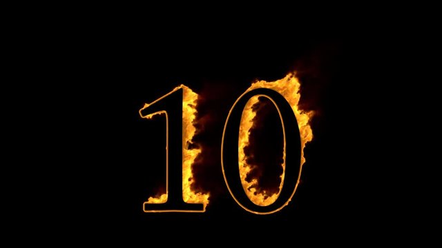 Fire number 10 on black background