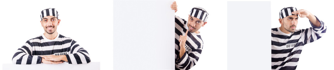 Convict criminal in striped uniform