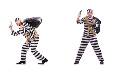 Convict criminal in striped uniform