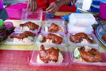 Ayam percik or grilled chicken, popular Malay food in Malaysia