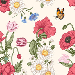 Fototapety  Seamless pattern with flowers. Vector illustration.