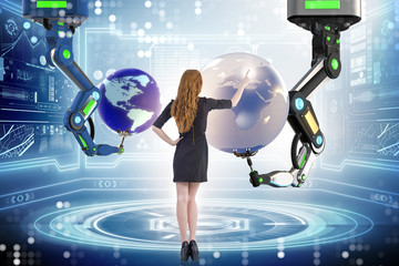 Businesswoman in futuristic global business concept