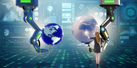 Businesswoman in futuristic global business concept