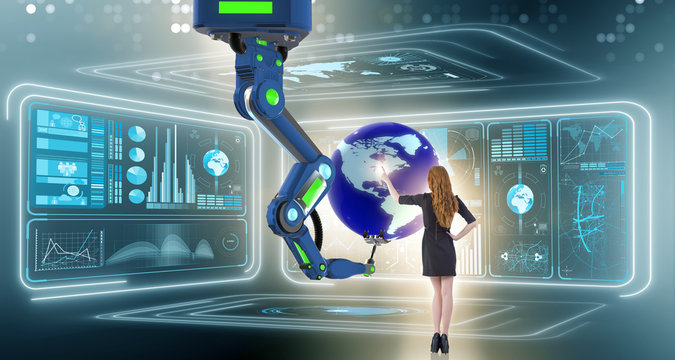 Businesswoman in futuristic global business concept