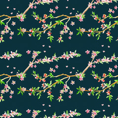 Naklejki  fashion seamless texture with almond blossom flowering twig. wat