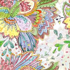 fanciful seamless texture with ethnic pattern. watercolor painting