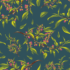 Floral embroidery seamless pattern with  blooming branch