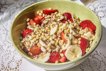 porridge with fresh strawberry isolated