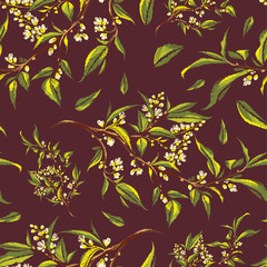 Floral embroidery seamless pattern with  blooming branch