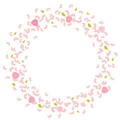 A frame of rotating, flying petals, roses and leaves. Whirlwind, wedding background
