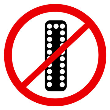 Vector symbol of ban and prohition to use and prescribe birth control pills - negativity of hormonal contraception because of unhealthy side effects, risk and danger of unplanned pregnancy