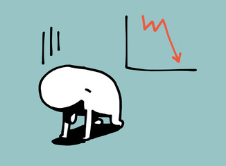Simple man disappoint in fall graph, Business concept, Vector illustration.