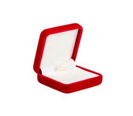 Red velvet box for the ring, opened, isolated.
