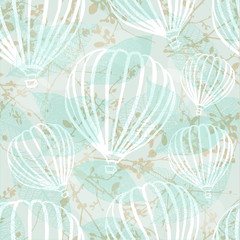 Vector background with hot air ballons, branches, and leaves