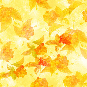 Seamless Pattern With Golden Watercolor Lantana Flowers