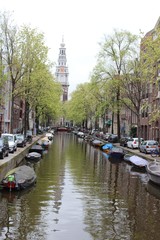 Urban landscape in Amsterdam Netherlands. Panorama street
