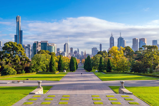 Skyline of Melbourne from Shrine of Remembrance