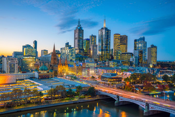 Melbourne city skyline at twilight