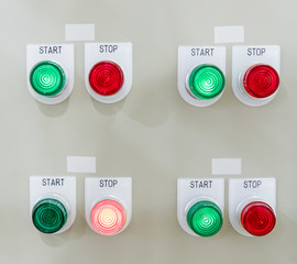 Start and stop button on a control switchboard