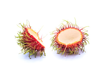 peel rambutan  on the white background.