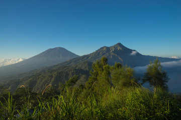 Scenic view of volcanic mountain in Bali island, Indonesia