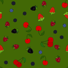abstract vector doodle berry seamless pattern