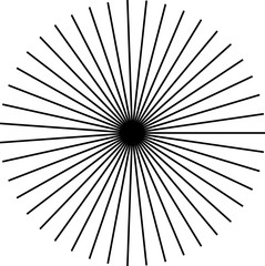 Obraz premium Sunburst, starburst shape black on white. Rays, beams design element. Radiating, merging lines, radial . Abstract circular geometric figure. Vector illustration. Dynamic style.