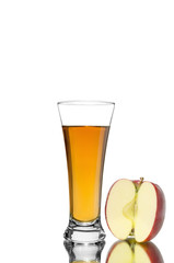 Isolated drink. Cut red apple fruits and glass of fresh juice isolated on white background