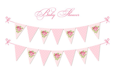 Cute vintage shabby chic textile bunting flags ideal for baby shower, wedding, birthday