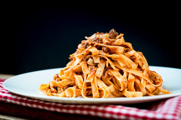 tasty pasta Italian meat sauce pasta on the table