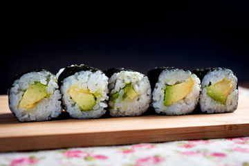 Japanese food Sushi Roll Maki of Salmon and avocado
