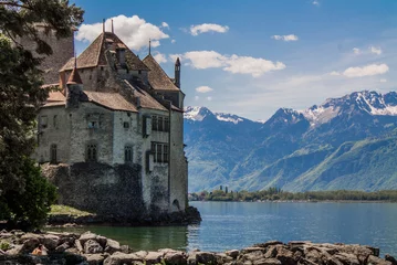 Papier Peint photo Château castillo en el lago