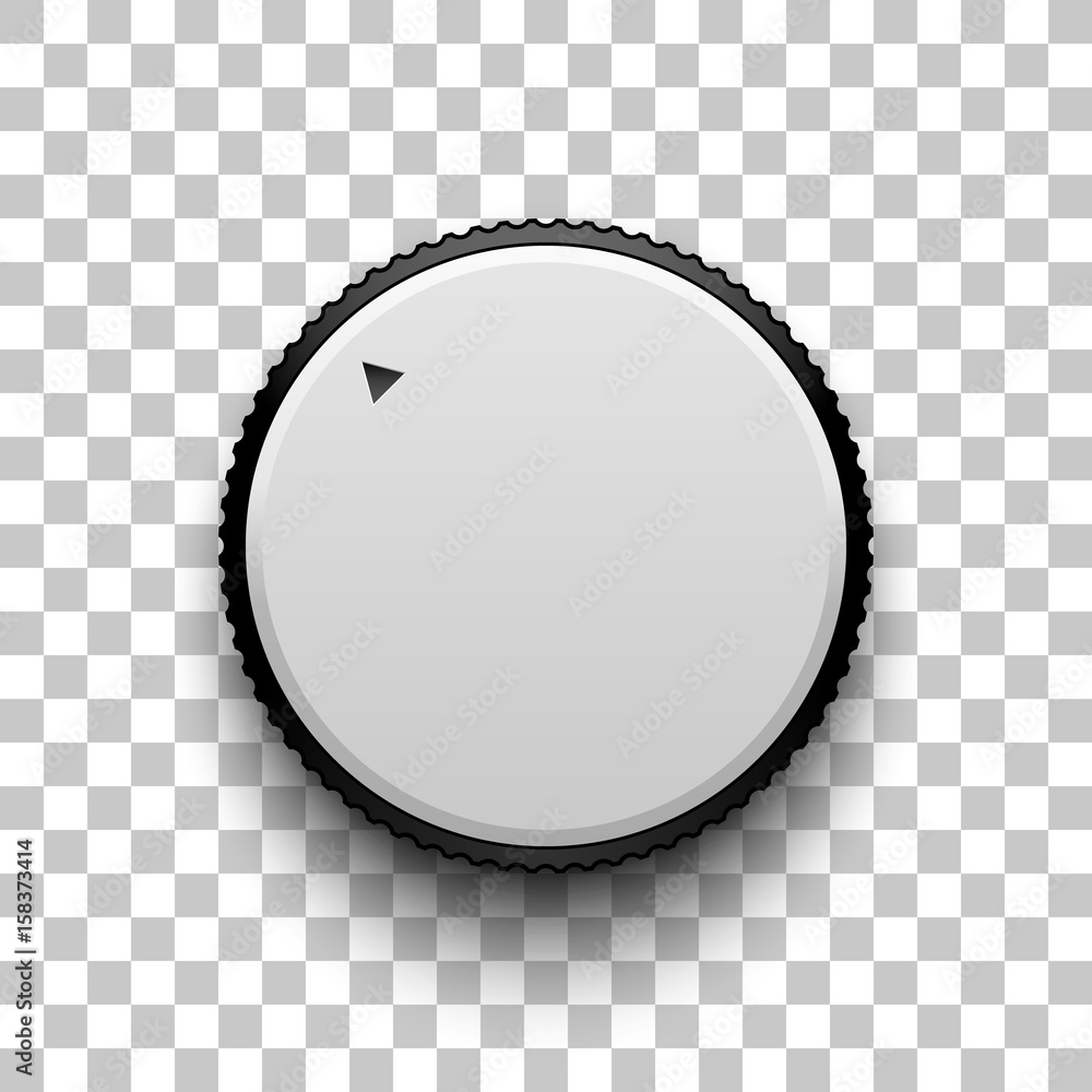 Poster white technology volume knob, music button with realistic designed shadow, range scale and transpare