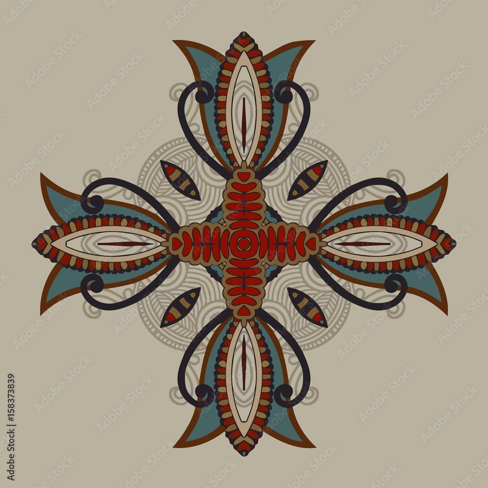Poster graphic pattern flower with black lines and color elements. flowing graceful lines, sharp angles. mo