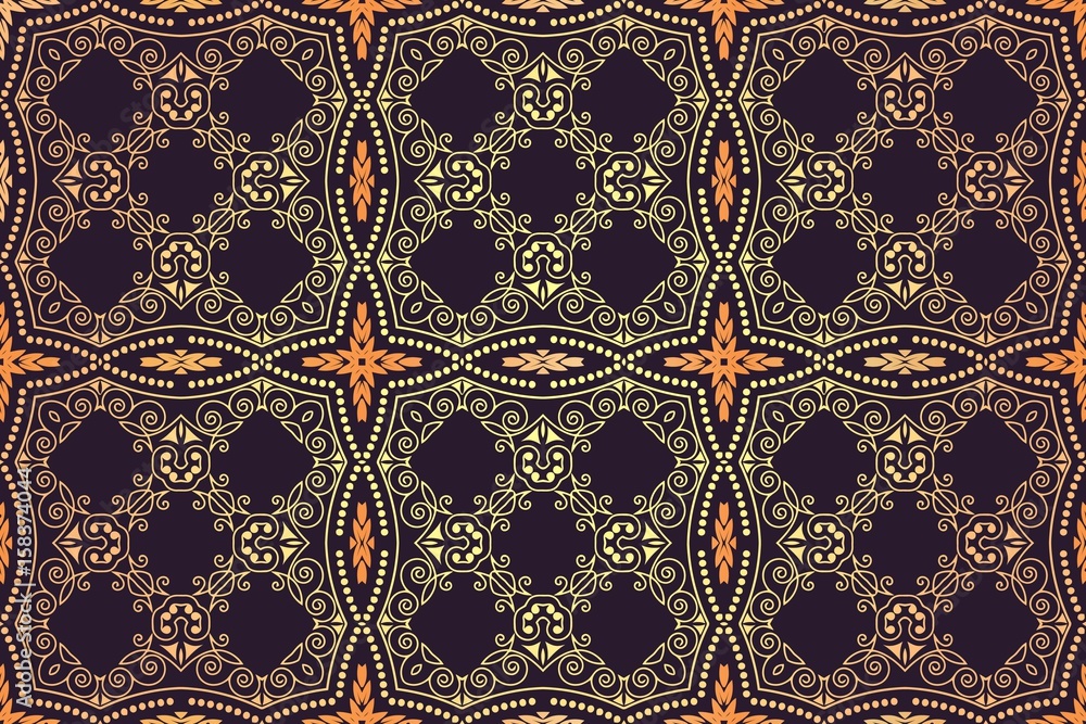 Poster dark vintage background, damask pattern abstract background with repeating elements