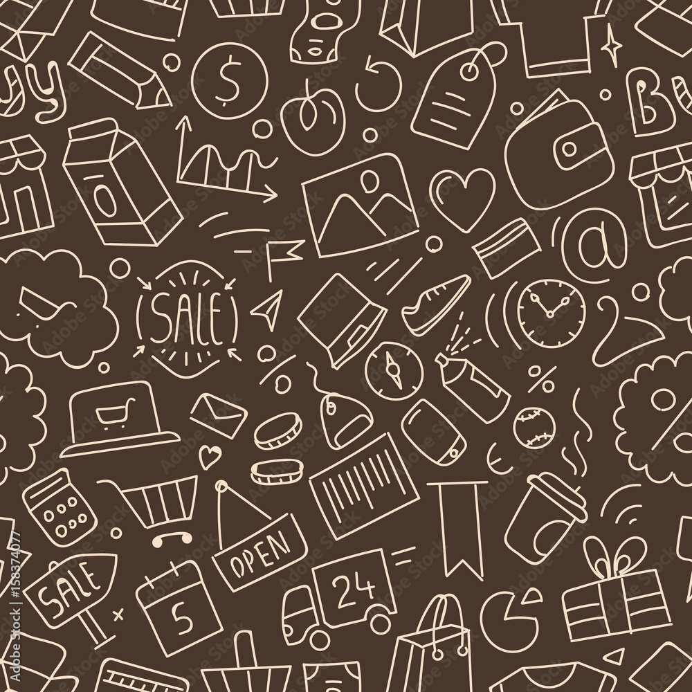 Aufkleber different web interface doodle silhouettes seamless pattern. cartoon style sketch illustration vecto