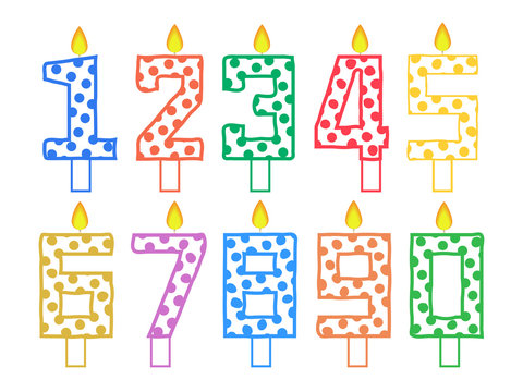 Set of candles for cake in the form of numbers on a white background