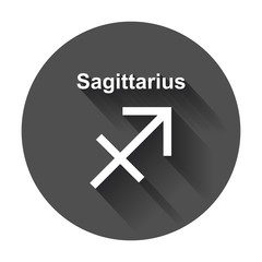 Sagittarius zodiac sign. Flat astrology vector illustration with long shadow.