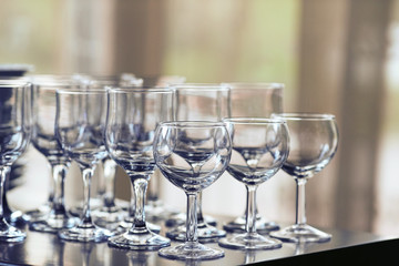 Glasses of various drinks.