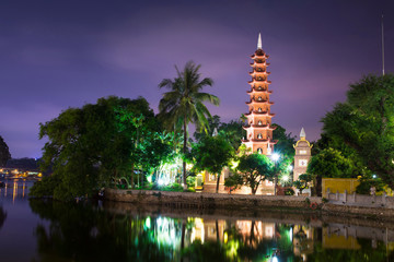 HANOI , VIETNAM - Tran Quoc pagoda, the oldest Buddhist temple in Hanoi, located on a small island in the West Lake