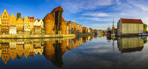 Fototapeta premium colorful gothic facades of the old town in Gdansk, Poland, on sunset