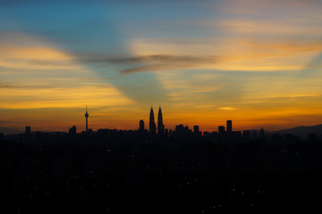 Obraz na płótnie Canvas majestic sunset view of downtown Kuala Lumpur, Malaysia